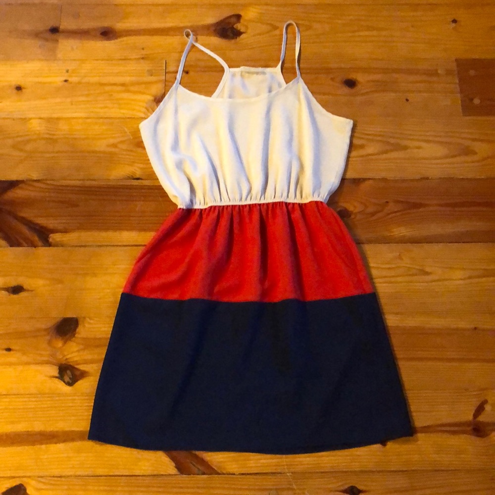 Cream, Red and Blue Slip Dress